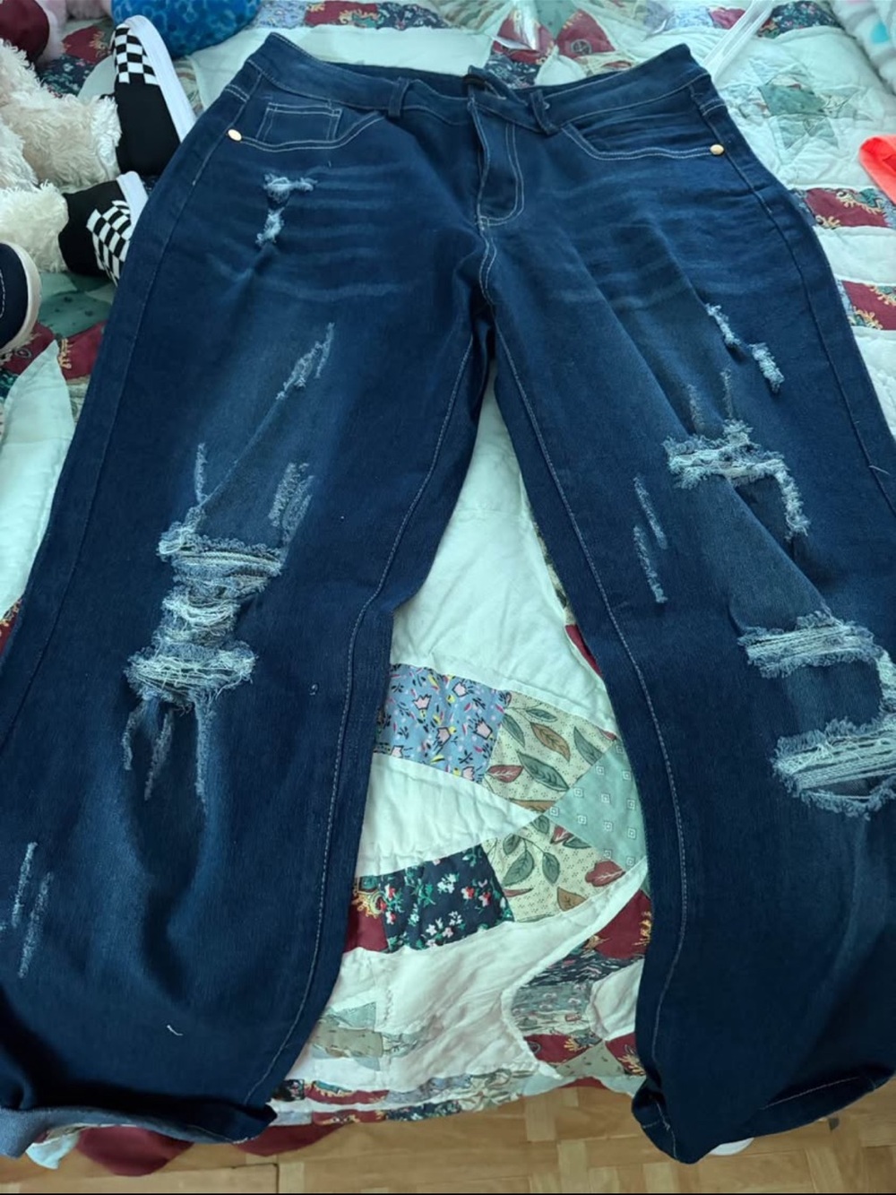Distressed Dark Blue Boyfriend Jeans